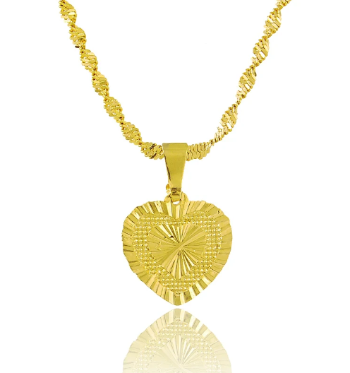Firas 24K Heart Pendant Gold Filled Twisted Chain Necklace