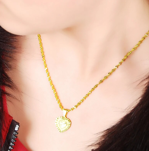 Firas 24K Heart Pendant Gold Filled Twisted Chain Necklace
