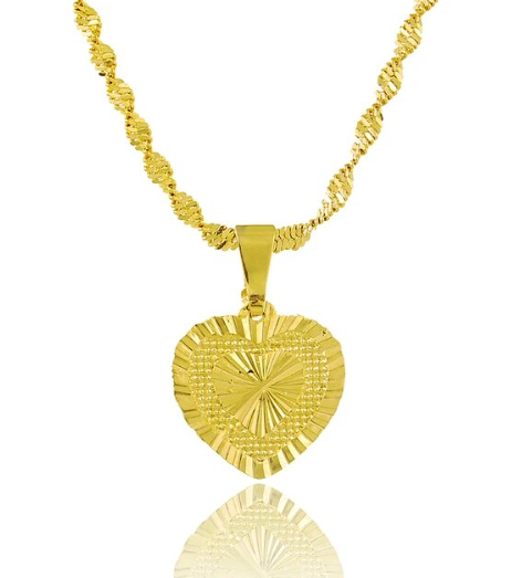 Firas 24K Heart Pendant Gold Filled Twisted Chain Necklace