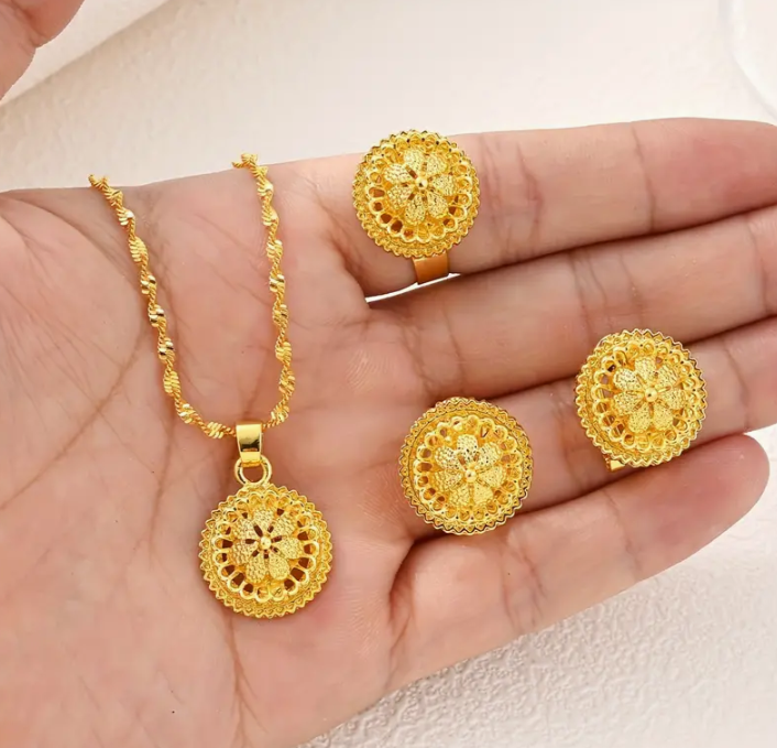 Mahalati 4pc Earrings Necklace Ring 24K Gold Filled Set – My Store