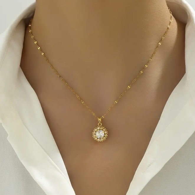 Surya 18K Gold Filled Necklace Star Flower Pendant