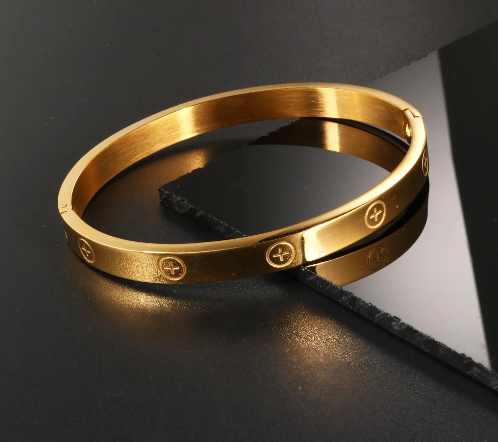 Cartier Inspired 22ct Gold Plated Cuffed Bangle