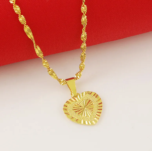 Firas 24K Heart Pendant Gold Filled Twisted Chain Necklace